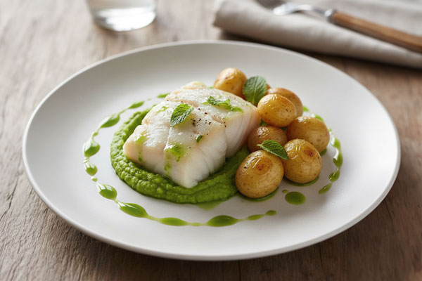 Dos de cabillaud vapeur douce écrasé de fèves